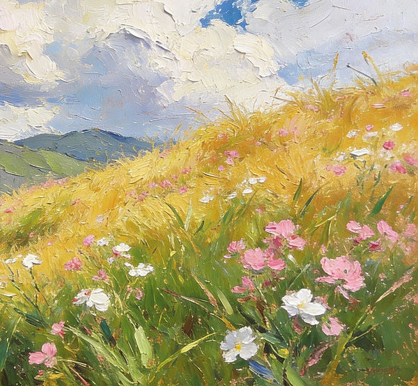 Hand Painted Canvas Art, A Verdant Hillside Under a Vast Blue Sky, Original Wall Paintings, Original Artwork Small Paintings, Small Landscape Paintings, On Canvas Small Wall Paintings-Paintingforhome