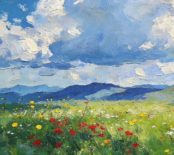 Wildflower Hills and Azure Sky, Hand Painted Canvas Art, Heavy Texture Wall Art Paintings, On Canvas Small Paintings, Original Oil Paintings, Small Landscape Paintings-Paintingforhome