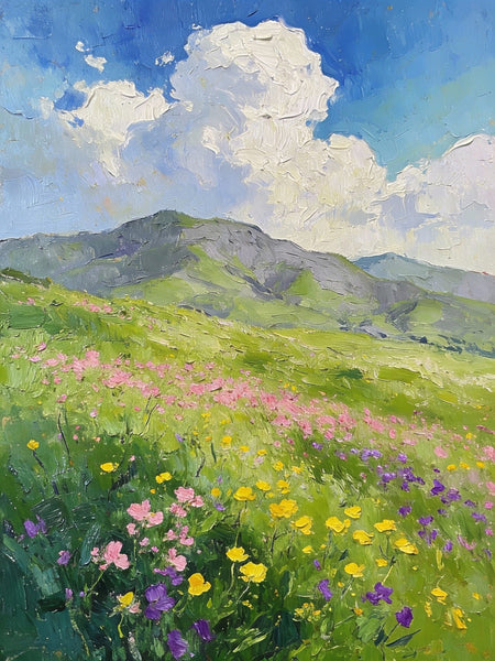 Small Oil Paintings, Mountain Meadow in Bloom, A Lush Floral Landscape, Original Small Paintings, Landscape Artwork Small Paintings, Small Wall Paintings-Paintingforhome