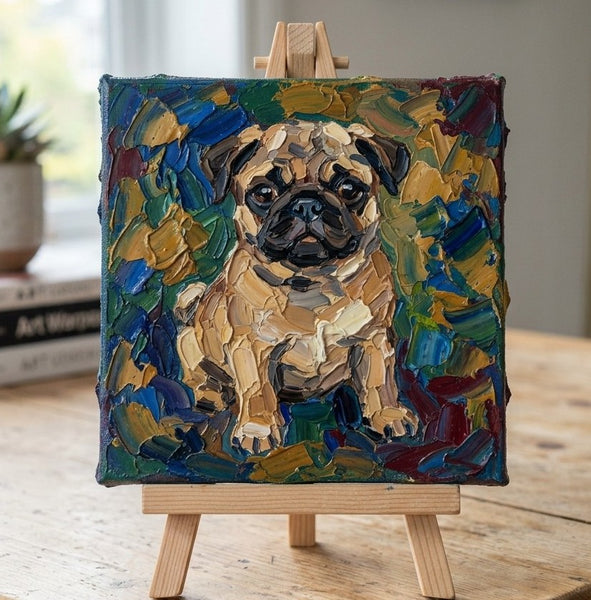 Small Art on Canvas, Abstract Pet Portrait Painting, Hand Painted Canvas Art, Original Acrylic Paintings, Abstract Pug Dog Portrait, Impasto Artwork, Heavy Texture Painting