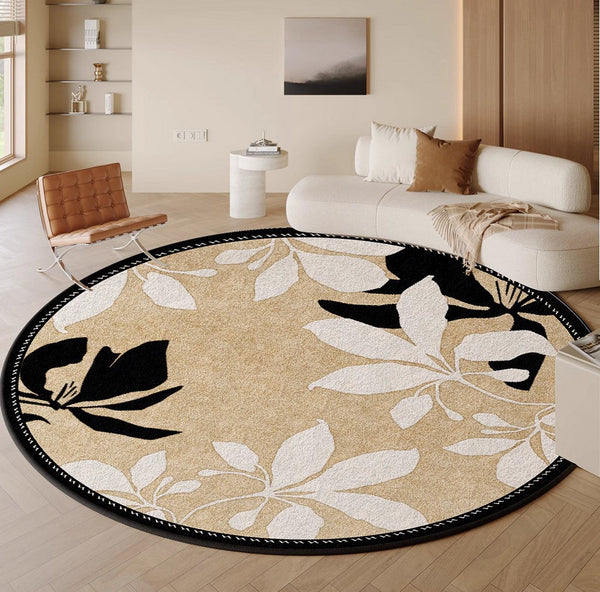 Contemporary Modern Rugs, Flower Pattern Circular Modern Rugs under Chairs, Geometric Round Rugs for Dining Room, Bedroom Abstract Modern Area Rugs-Paintingforhome
