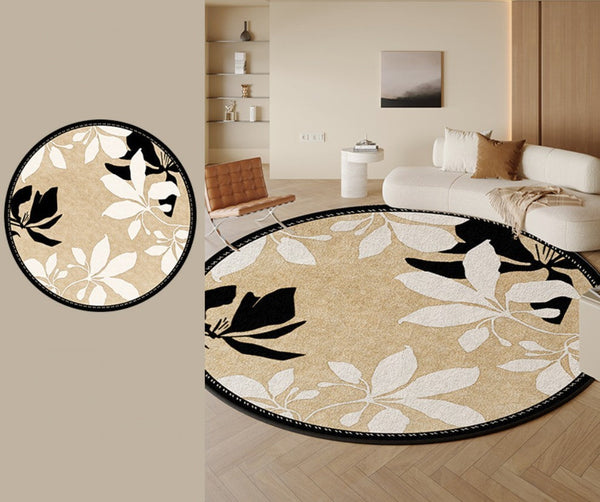 Contemporary Modern Rugs, Flower Pattern Circular Modern Rugs under Chairs, Geometric Round Rugs for Dining Room, Bedroom Abstract Modern Area Rugs-Paintingforhome