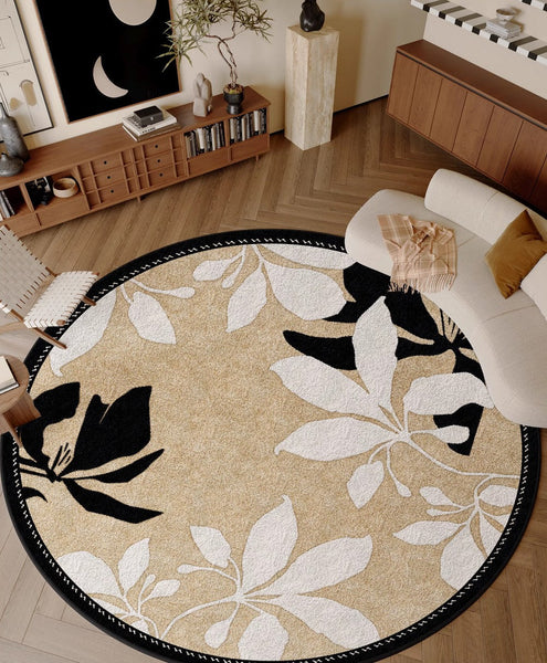 Contemporary Modern Rugs, Flower Pattern Circular Modern Rugs under Chairs, Geometric Round Rugs for Dining Room, Bedroom Abstract Modern Area Rugs-Paintingforhome