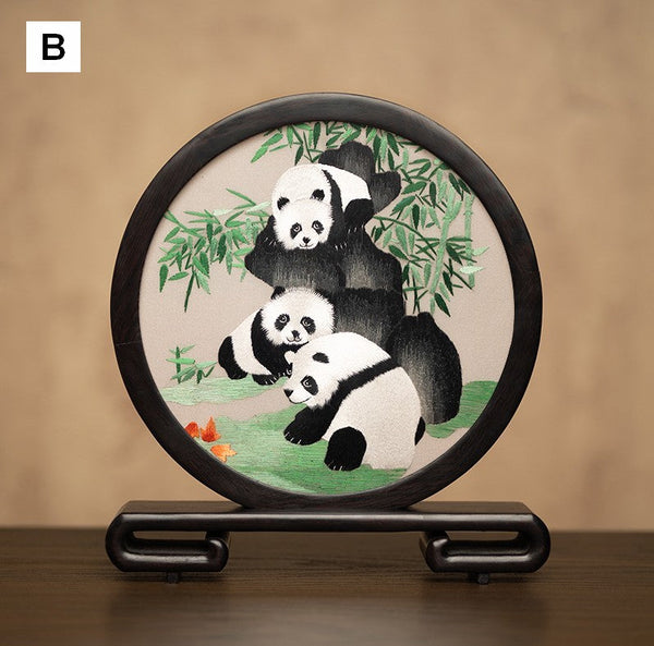 Unique Birthday Gift, Exclusive Business Present Panda Embroidered Decor, Traditional Chinese Suzhou Embroidery Ornament, Premium Souvenir-Paintingforhome