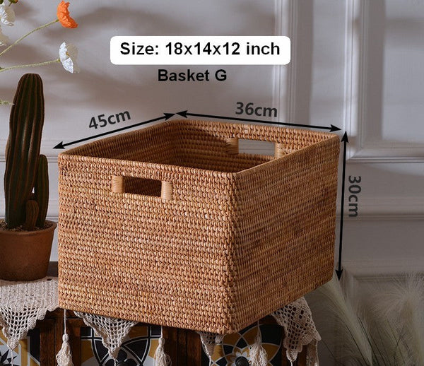 Rectangular Storage Basket with Lid, Rattan Basket, Storage Basket for Shelves, Storage Baskets for Bathroom, Bedroom Storage Baskets-Paintingforhome