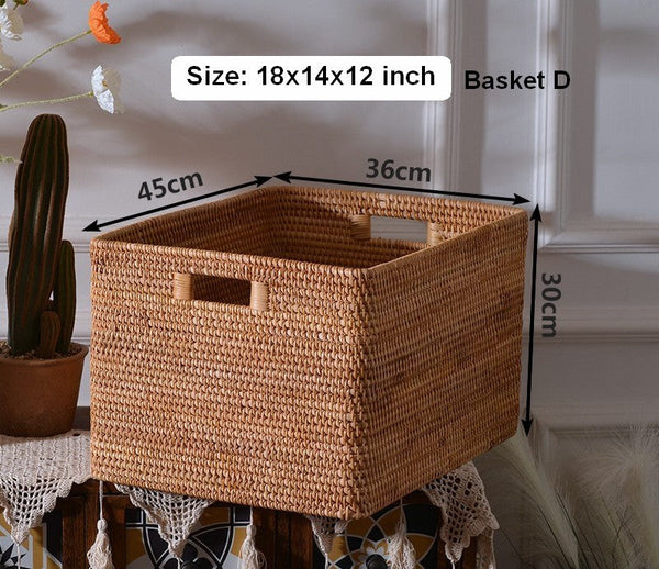Storage Basket for Shelves, Woven Storage Basket for Toys, Rattan Storage Basket for Clothes, Large Rectangular Storage Basket, Storage Baskets for Bedroom-Paintingforhome