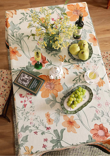 Beautiful Kitchen Table Cover, Spring Flower Tablecloth for Round Table, Linen Table Cover for Dining Room Table, Simple Modern Rectangle Tablecloth Ideas for Oval Table-Paintingforhome