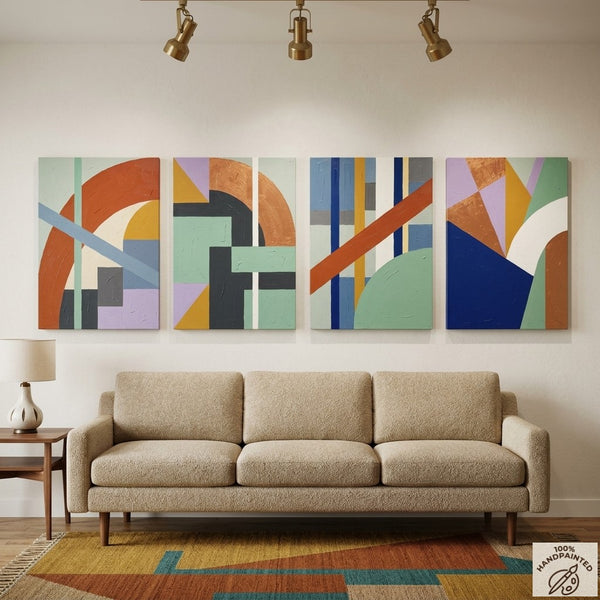Modern Wall Art for Living Room, Multi Panel Canvas Paintings, Abstract Geometric Art