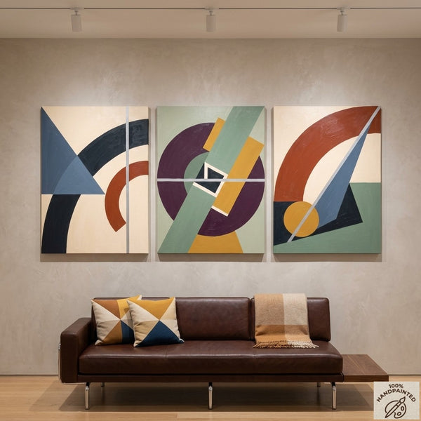 Abstract Geometric Art, Modern Paintings for Mid Century Living Room, Multi Panel Canvas Paintings