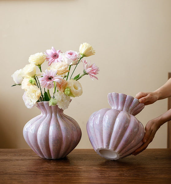 Handmade Water Holding Flower Vases, Modern Flower Vase Centerpiece on Table, Porcelain Flower Vases, Ceramic Bouquet Vases-Paintingforhome