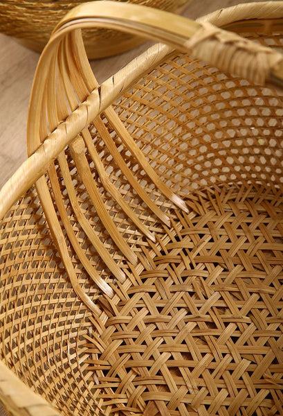 Natural Hand-woven Bamboo Basket, Extra Large Picnic Food Basket with Handle, Lovely Bamboo Baskets for Vegetable, Natural Fruit Basket Kitchen Storage Baskets-Paintingforhome