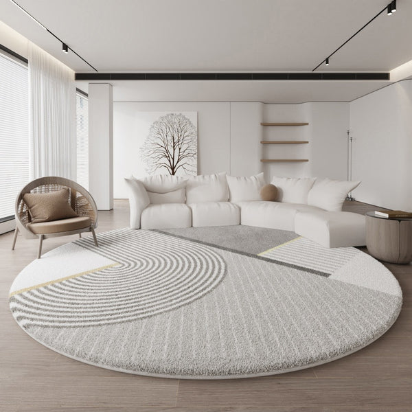 Round Area Rugs under Coffee Table, Living Room Modern Rug Ideas, Circular Contemporary Modern Rugs for Dining Room, Unique Bedroom Floor Carpets-Paintingforhome