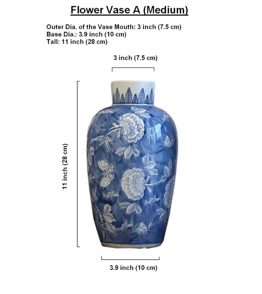 Large Flower Vases on Dining Table, Blue Porcelain Flower Vases, Centerpiece Ceramic Bouquet Vases, Handmade Modern Flower Vase-Paintingforhome