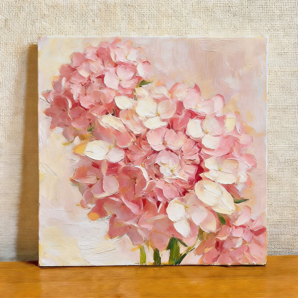 Small Canvas Artwork, Pink Hydrangeas in Full Bloom, Hand Painted Canvas Art, Still Life Painting, Original Flower Paintings, Buy Small Artwork Online-Paintingforhome