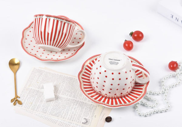 Creative Porcelain Tea Cup Saucer Set, Elegant Modern Ceramic Coffee Cups, Unique Porcelain Cup and Saucer, Afternoon British Tea Cups-Paintingforhome