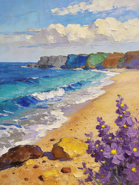 Original Small Paintings on Canvas, Seashore Beach, Small Landscape Paintings, Small Paintings on Canvas, Hand Painted Canvas Art, Palette Knife Impasto Paintings-Paintingforhome