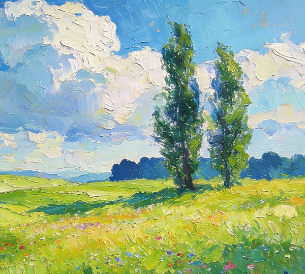 Hand Painted Canvas Art, A Hillside Awash with Wildflowers in Spring, Heavy Texture Artwork, Original Oil Paintings, Small Landscape Paintings, Small Paintings on Canvas-Paintingforhome