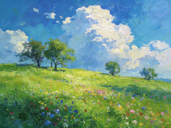 Clouds Over Verdant Hills, On Canvas Small Paintings, Hand Painted Canvas Art, Original Wall Art Paintings, Original Artwork Small Paintings, Small Landscape Paintings-Paintingforhome