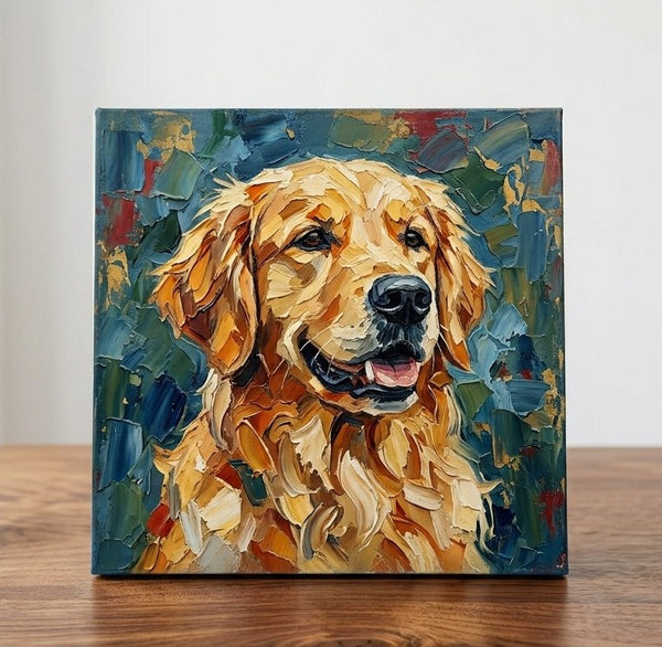 Heavy Texture Painting, Golden Retriever Dog Portrait, Abstract Pet Portrait Painting, Original Acrylic Paintings, Impasto Artwork, Small Art on Canvas, Hand Painted Canvas Art