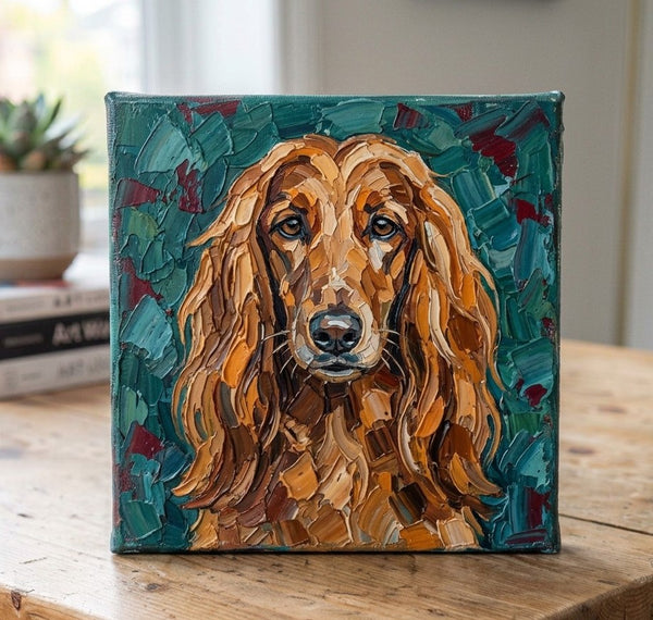 Hand Painted Canvas Art, Afghan Hound Dog Portrait, Abstract Pet Portrait Painting, Impasto Artwork, Heavy Texture Painting, Small Acrylic Paintings, Original Small Paintings