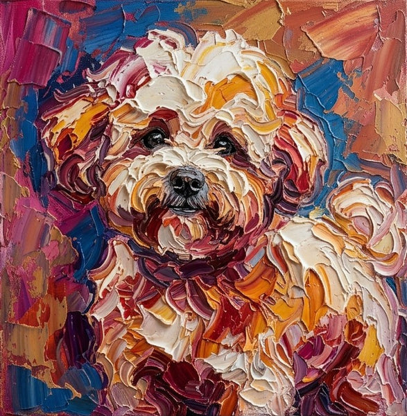 Hand Painted Canvas Art, Bichon Frise Dog Portrait, Abstract Pet Portrait Painting, Impasto Artwork, Original Acrylic Paintings, Heavy Texture Painting, Small Art on Canvas