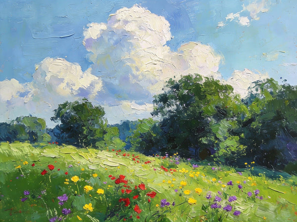 Small Canvas Paintings, Wildflower Valley, A Lush Floral Landscape with Mountains, Original Wall Paintings, On Canvas Small Paintings, Original Artwork Small Paintings, Small Landscape Wall Art-Paintingforhome