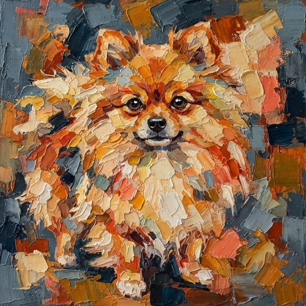 Hand Painted Canvas Art, Pomeranian Dog Portrait, Abstract Pet Portrait Painting, Original Acrylic Paintings, Impasto Artwork, Heavy Texture Painting, Small Art on Canvas