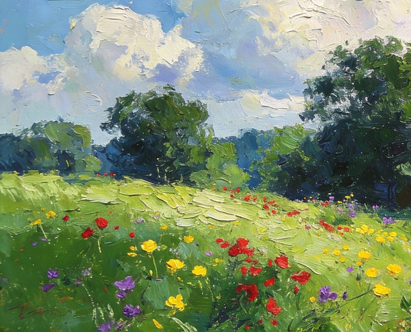 Small Canvas Paintings, Wildflower Valley, A Lush Floral Landscape with Mountains, Original Wall Paintings, On Canvas Small Paintings, Original Artwork Small Paintings, Small Landscape Wall Art-Paintingforhome