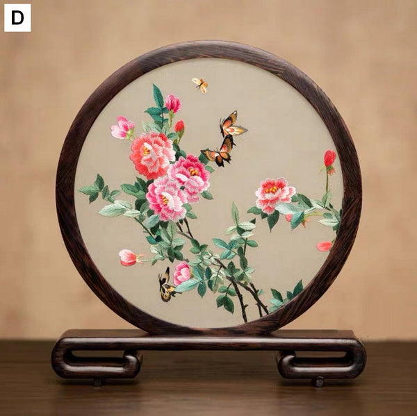 Unique Birthday Gift, Traditional Chinese Suzhou Embroidery Ornament, Exclusive Business Present Flower and Butterfly Embroidered Decor, Premium Souvenir-Paintingforhome
