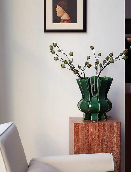 Unique Handmade Modern Flower Vase, Centerpiece Ceramic Bouquet Vases, Contemporary Vases on Dining Table, Green Porcelain Vases for Modern Home Decor-Paintingforhome