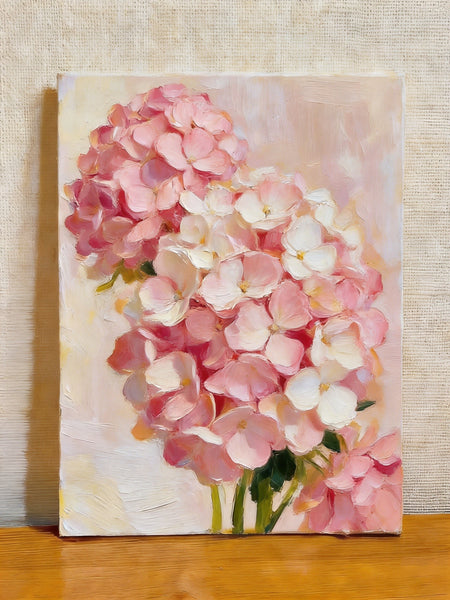 Blooming pink hydrangea‌, Original Flower Paintings, Hand Painted Canvas Art, Original Oil Paintings, Small Canvas Wall Art Paintings-Paintingforhome