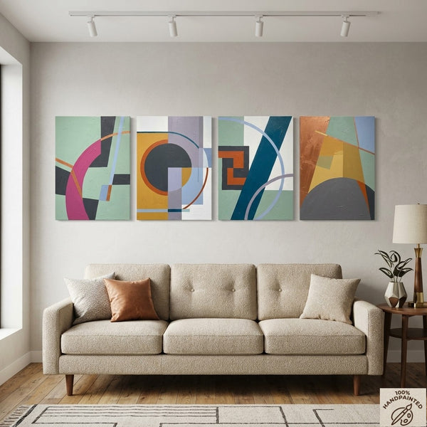 Large Modern Paintings for Living Room, Multi Panel Canvas Paintings, Geometric Contemporary Art, Original Abstract Artwork