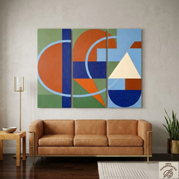Large Group Paintings, Geometric Abstract Paintings, Modern Paintings for Living Room, Multi Panel Canvas Art
