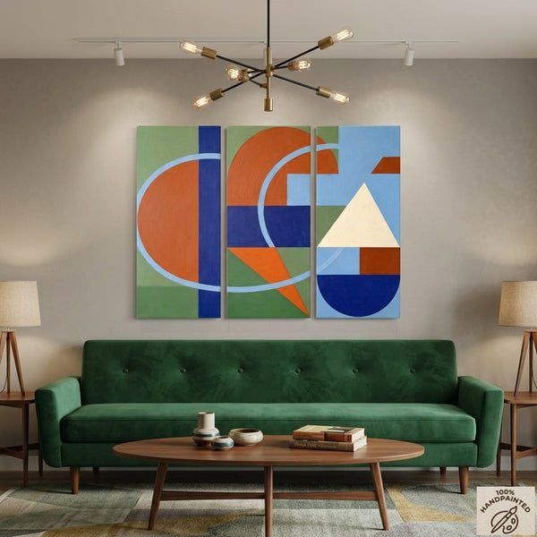 Large Group Paintings, Geometric Abstract Paintings, Modern Paintings for Living Room, Multi Panel Canvas Art