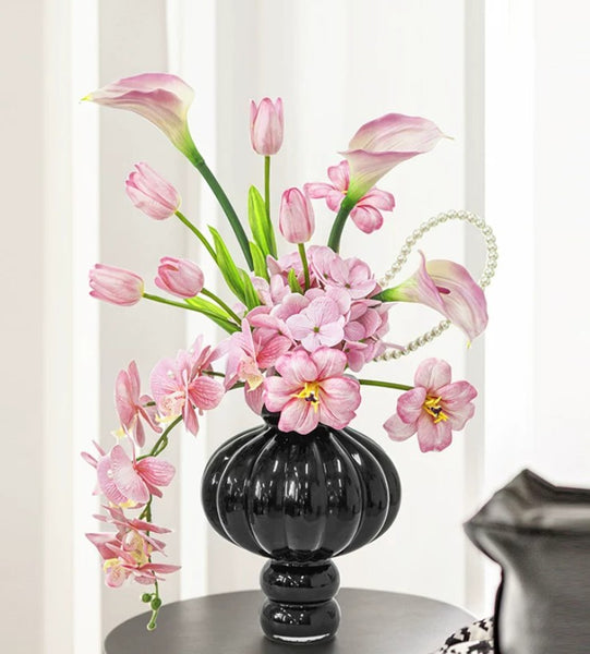 Black Glaze Vase, Contemporary Vases for Modern Home Decor, Black Glass Bud Vases, Handmade Liuli Vases, Centerpiece Vases on Table-Paintingforhome