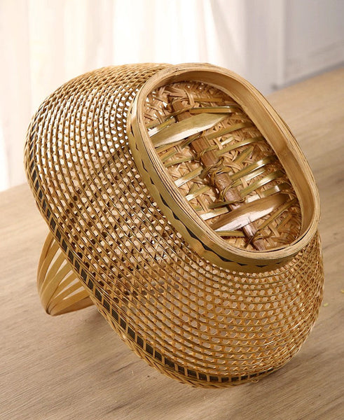Natural Hand-woven Bamboo Basket, Extra Large Picnic Food Basket with Handle, Lovely Bamboo Baskets for Vegetable, Natural Fruit Basket Kitchen Storage Baskets-Paintingforhome