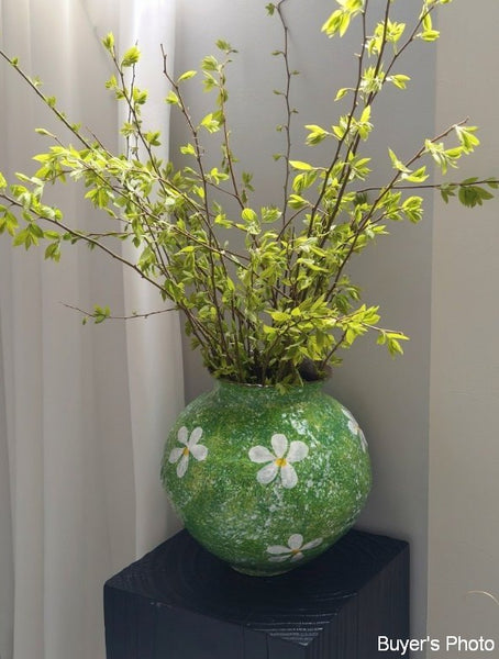 Modern Pottery Flower Vases, Centerpiece on Dining Table, Handmade Water Holding Flower Vases, Pottery Bud Vases, Large Green Flower Vases on Table-Paintingforhome
