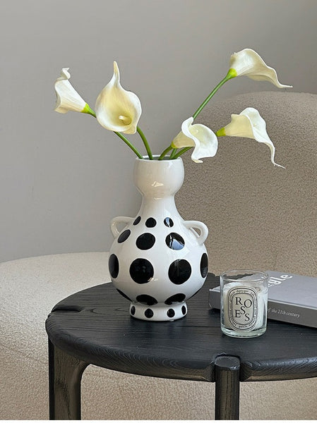Ceramic Bud Vases, Small Flower Vases on Table, Black and White Polka Dot Flower Vase, Modern Porcelain Flower Vases, Handmade Water Holding Flower Vases-Paintingforhome