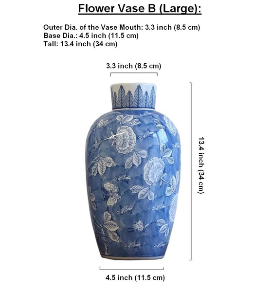 Large Flower Vases on Dining Table, Blue Porcelain Flower Vases, Centerpiece Ceramic Bouquet Vases, Handmade Modern Flower Vase-Paintingforhome