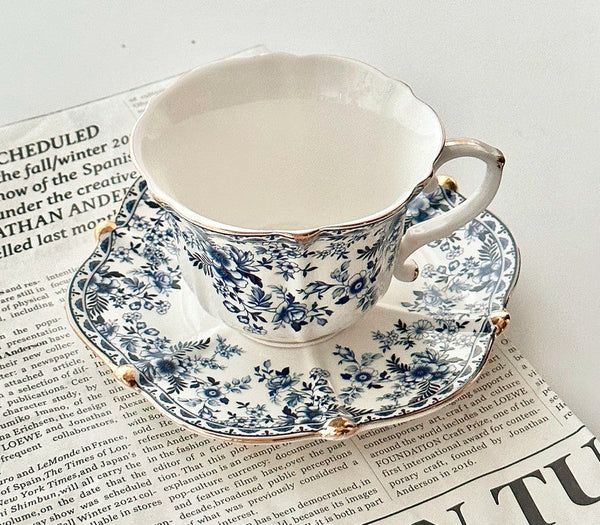 French Style China Porcelain Tea Cup Saucer Set, 7.8 oz Tea Cup and Saucers, Royal Ceramic Cups, Elegant Vintage Ceramic Coffee Cups for Traditional Afternoon Tea-Paintingforhome
