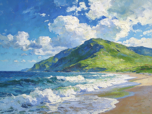 Small Oil Paintings on Canvas, Summer Shore, Calm Waters and Distant Hills, Landscape Canvas Paintings, Palette Knife Artwork, Hand Painted Canvas Art, Original Wall Paintings-Paintingforhome