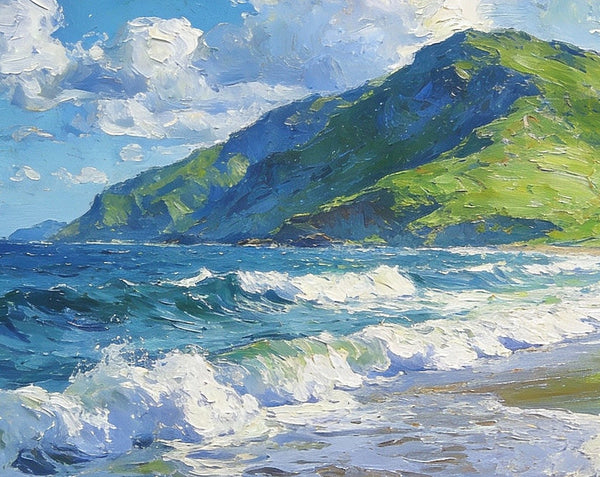 Small Oil Paintings on Canvas, Summer Shore, Calm Waters and Distant Hills, Landscape Canvas Paintings, Palette Knife Artwork, Hand Painted Canvas Art, Original Wall Paintings-Paintingforhome