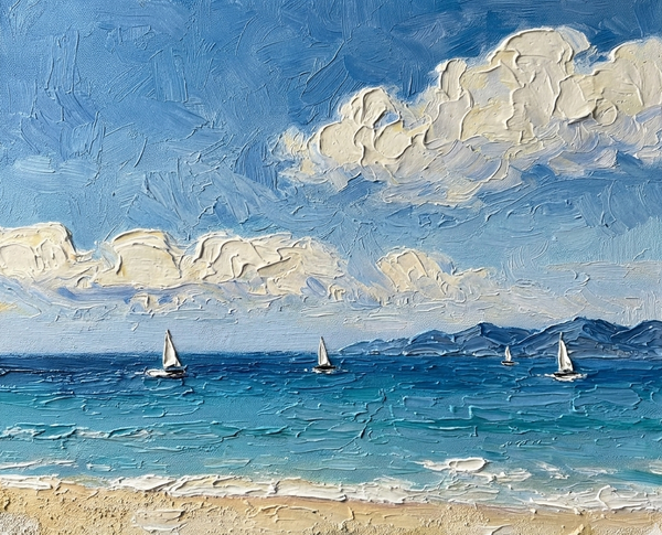 Small Art on Canvas, Sail Boats at Sea Painting, Original Acrylic Paintings, Impasto Artwork, Heavy Texture Painting, Hand Painted Canvas Art