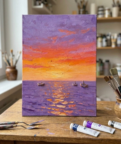 Impasto Artwork, Sail Boats Sunset Painting, Small Art on Canvas, Original Acrylic Paintings, Heavy Texture Painting, Hand Painted Canvas Art