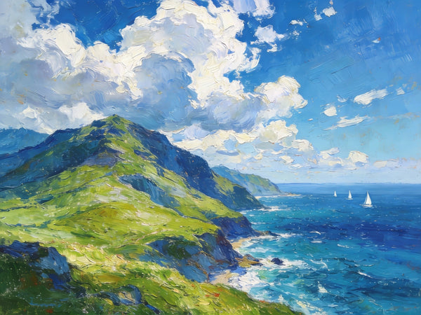 Small Canvas Art, An Azure Sky over the Bay, Original Wall Paintings, Original Artwork Small Paintings, Small Landscape Paintings, On Canvas Small Paintings-Paintingforhome