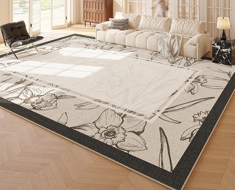 Unique Modern Rugs for Living Room, Large Modern Rugs for Bedroom, Flower Pattern Area Rugs under Coffee Table, Contemporary Modern Rugs for Dining Room-Paintingforhome