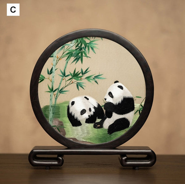 Exclusive Business Present Panda Embroidered Decor, Traditional Chinese Suzhou Embroidery Ornament, Premium Souvenir, Unique Birthday Gift-Paintingforhome