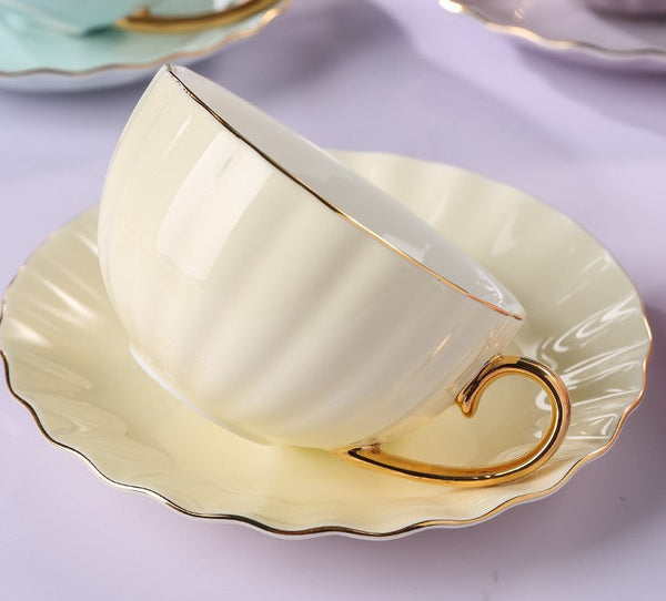 Elegant Macaroon Ceramic Coffee Cups, Beautiful British Tea Cups, Creative Porcelain Tea Cup Saucer Set of 2 Cups, 6.8 oz Tea Cup and Saucer in Gift Box as Birthday Gift-Paintingforhome