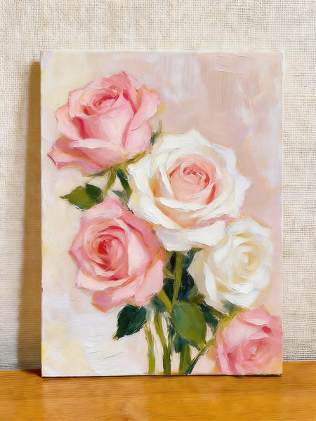 Hand Painted Canvas Art, A Bunch of Pink Rose Flowers, Original Oil Paintings, Original Flower Paintings, Small Canvas Artwork-Paintingforhome
