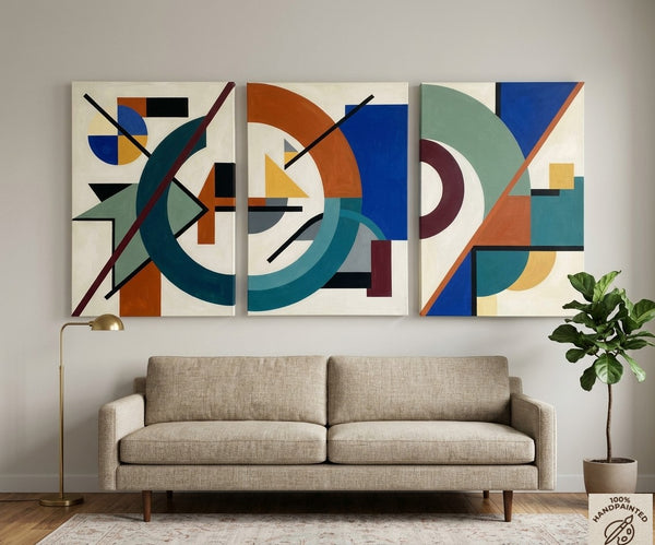 Abstract Acrylic Painting, Large Paintings for Living Room, Multi Panel Canvas Artwork, Geometric Modern Wall Art